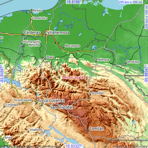 Topographic map of Unión Juárez