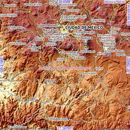 Topographic map of Colonia Palo Prieto (Chipitongo)