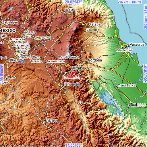 Topographic map of Tetlatzinga