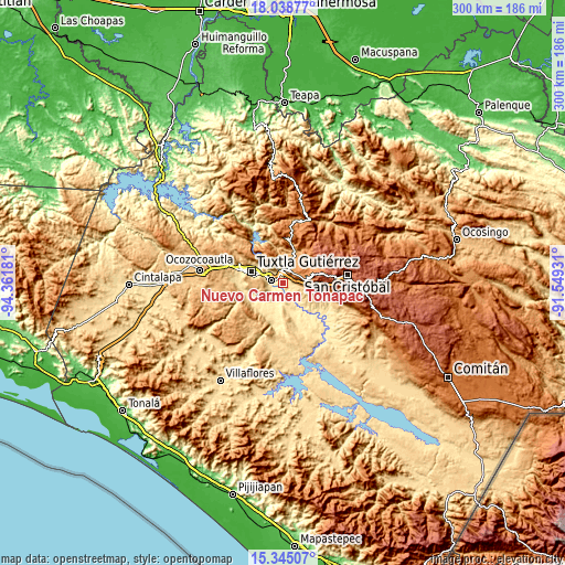 Topographic map of Nuevo Carmen Tonapac