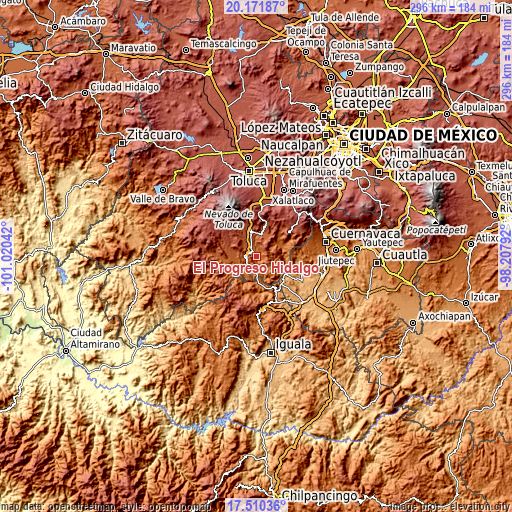 Topographic map of El Progreso Hidalgo