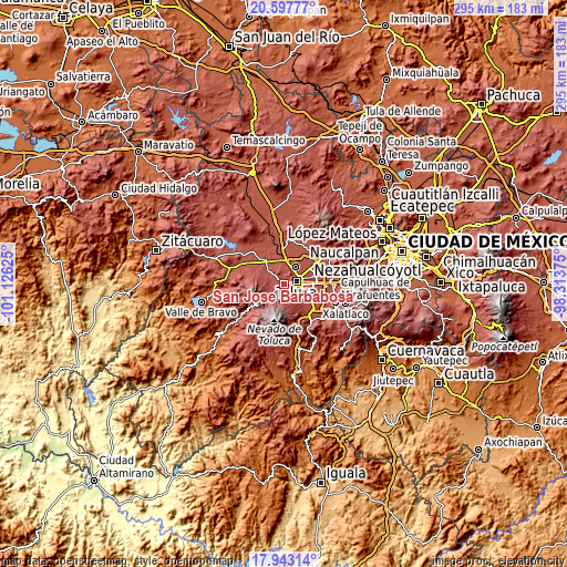 Topographic map of San José Barbabosa