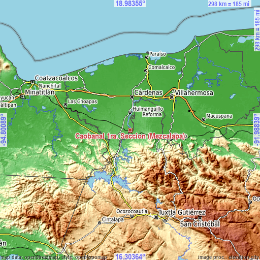 Topographic map of Caobanal 1ra. Sección (Mezcalapa)