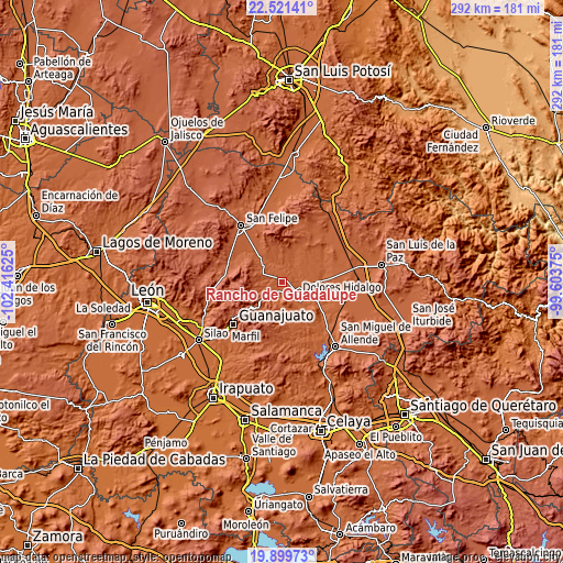 Topographic map of Rancho de Guadalupe