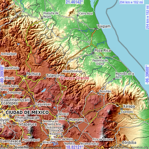 Topographic map of Tlamaya Grande