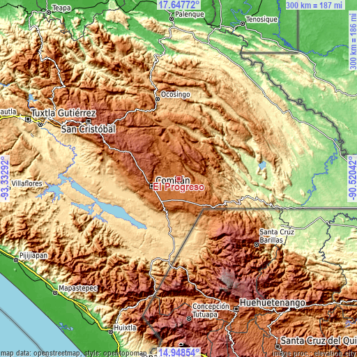 Topographic map of El Progreso