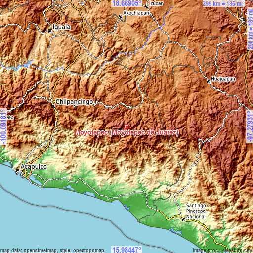 Topographic map of Moyotepec (Moyotepec de Juárez)