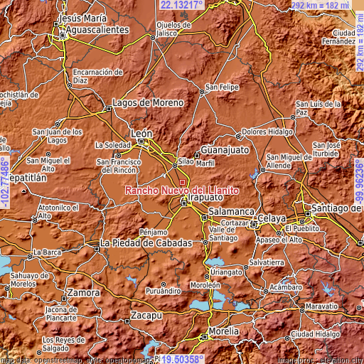 Topographic map of Rancho Nuevo del Llanito