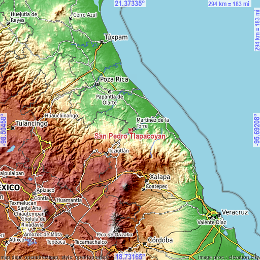 Topographic map of San Pedro Tlapacoyan