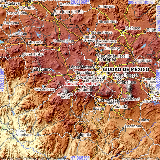 Topographic map of Nueva Ameyalco