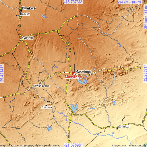 Topographic map of Masvingo