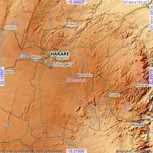 Topographic map of Marondera