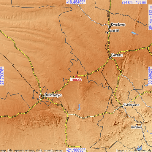 Topographic map of Insiza