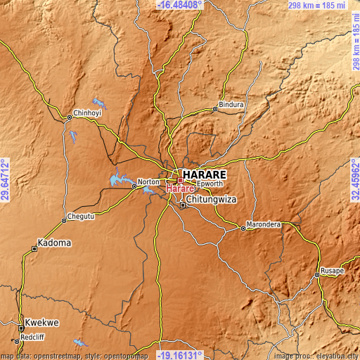 Topographic map of Harare