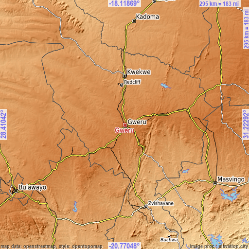 Topographic map of Gweru