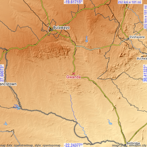 Topographic map of Gwanda