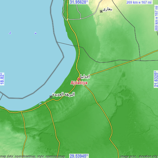 Topographic map of Ajdabiya