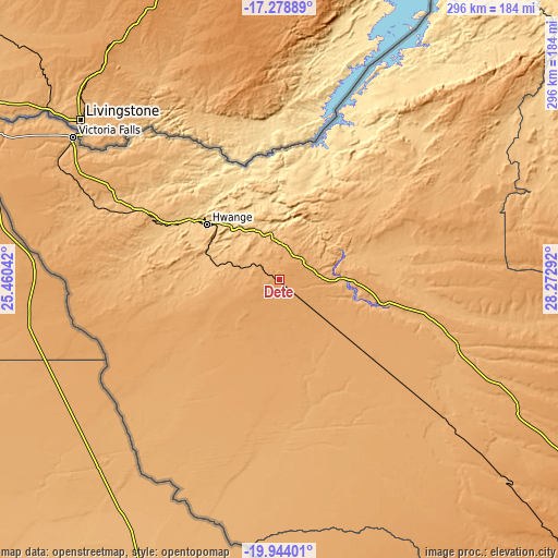 Topographic map of Dete