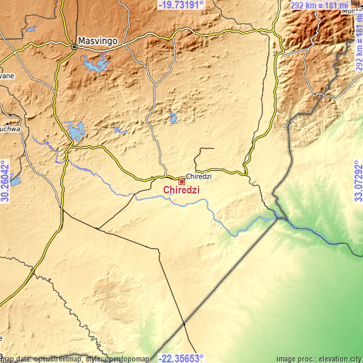 Topographic map of Chiredzi