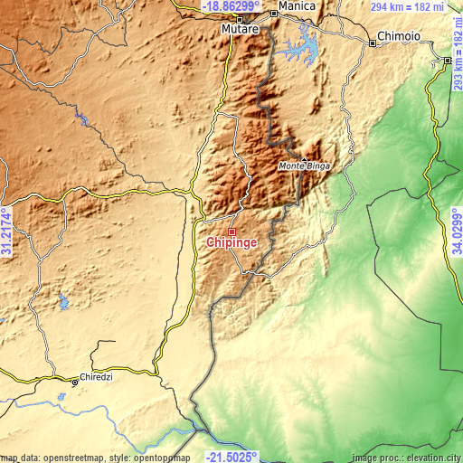 Topographic map of Chipinge