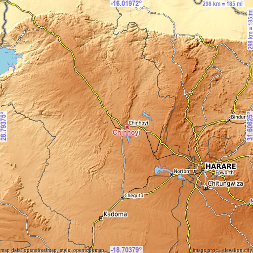Topographic map of Chinhoyi