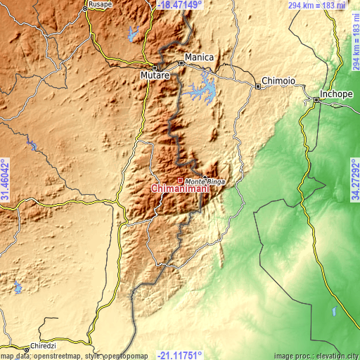 Topographic map of Chimanimani