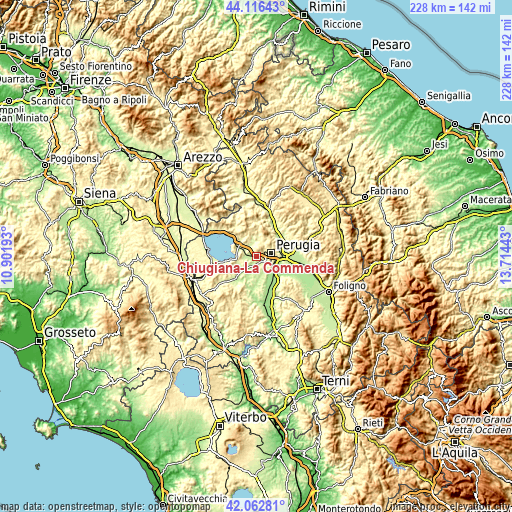 Topographic map of Chiugiana-La Commenda