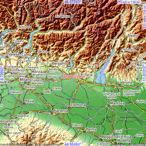 Topographic map of Ponte Cingoli