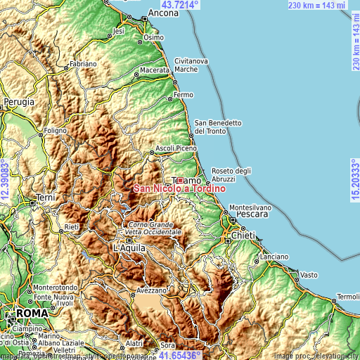 Topographic map of San Nicolò a Tordino