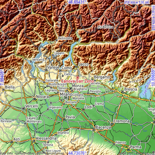 Topographic map of Canova-San Zeno