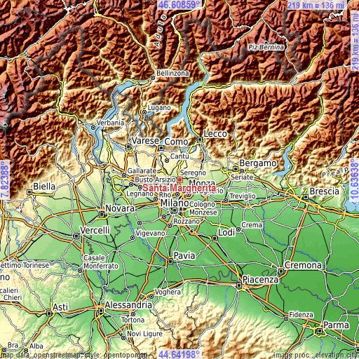 Topographic map of Santa Margherita