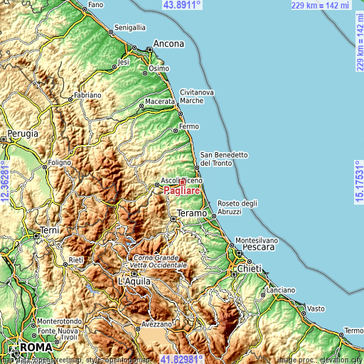 Topographic map of Pagliare