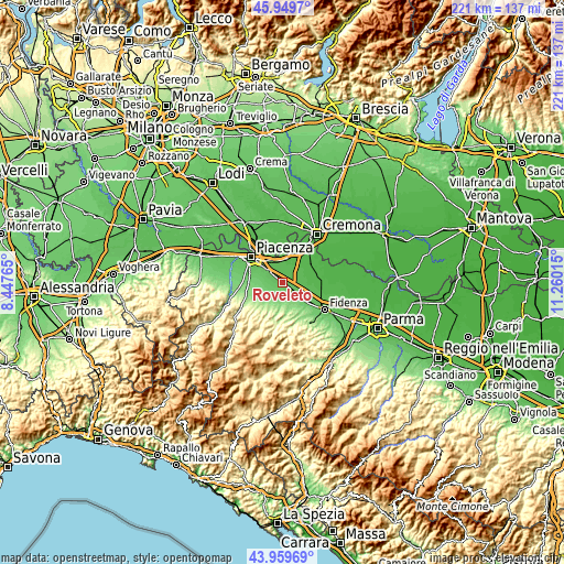 Topographic map of Roveleto