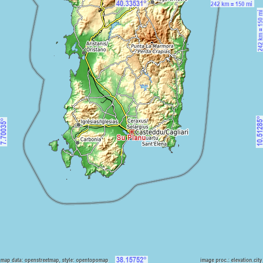 Topographic map of Su Planu