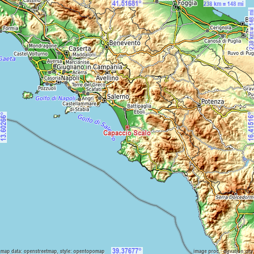 Topographic map of Capaccio Scalo