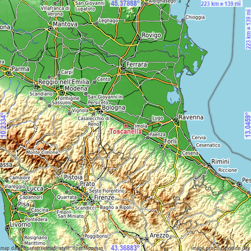 Topographic map of Toscanella