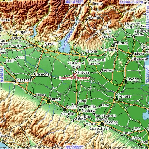 Topographic map of Lunetta-Frassino