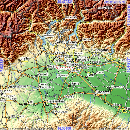 Topographic map of Vighignolo