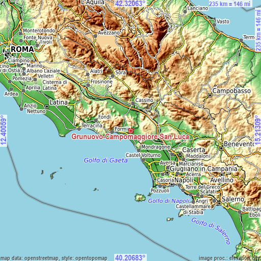 Topographic map of Grunuovo-Campomaggiore San Luca