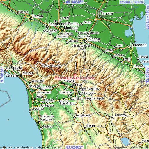 Topographic map of Mercatale-San Quirico