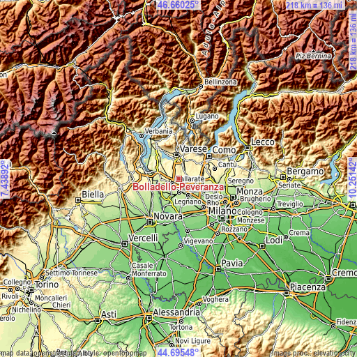 Topographic map of Bolladello-Peveranza