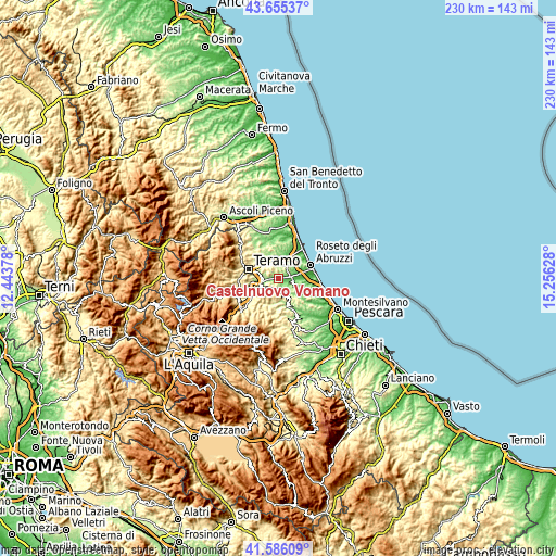 Topographic map of Castelnuovo Vomano