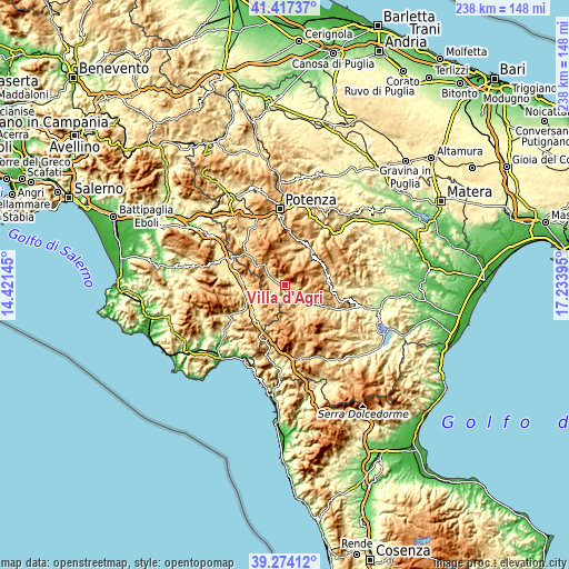 Topographic map of Villa d'Agri