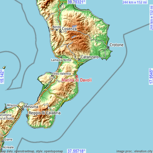 Topographic map of Marina di Davoli