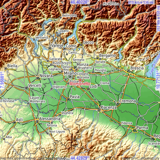 Topographic map of Mombretto