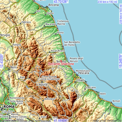 Topographic map of Bellante Stazione