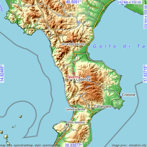 Topographic map of Taverna