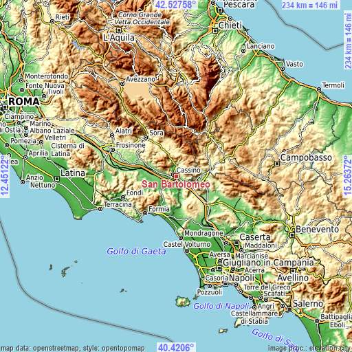 Topographic map of San Bartolomeo