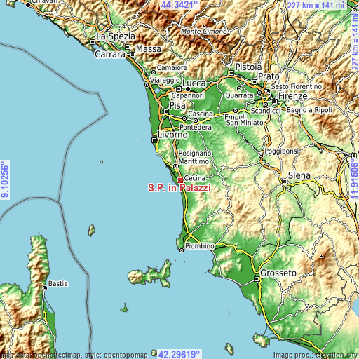 Topographic map of S.P. in Palazzi
