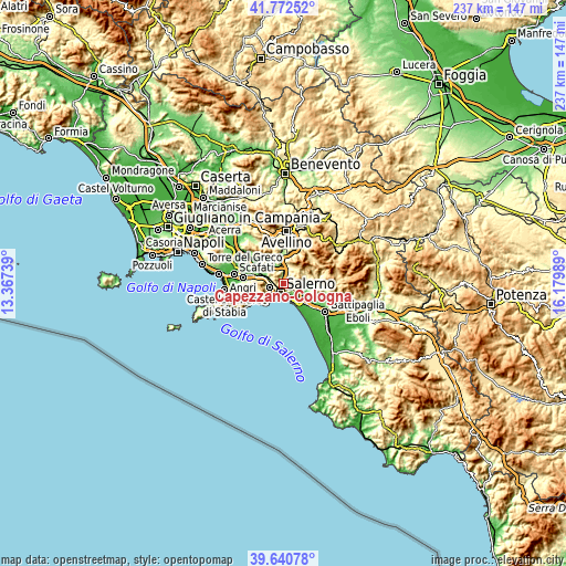 Topographic map of Capezzano-Cologna